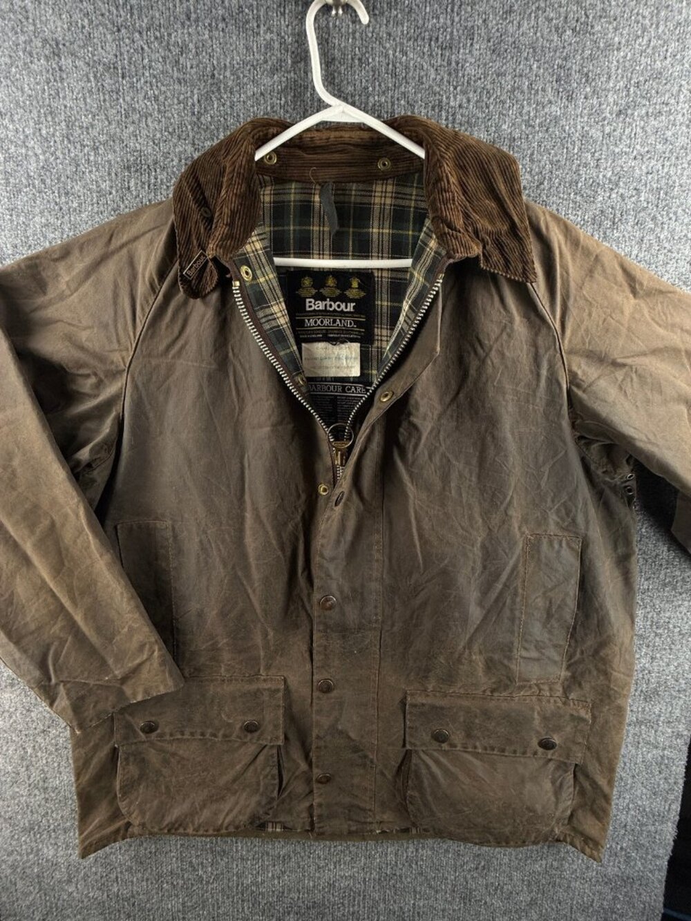 Barbour Moorland A50 Waxed Jacket Canvas England C44 112cm Brown Cotton Zip Up